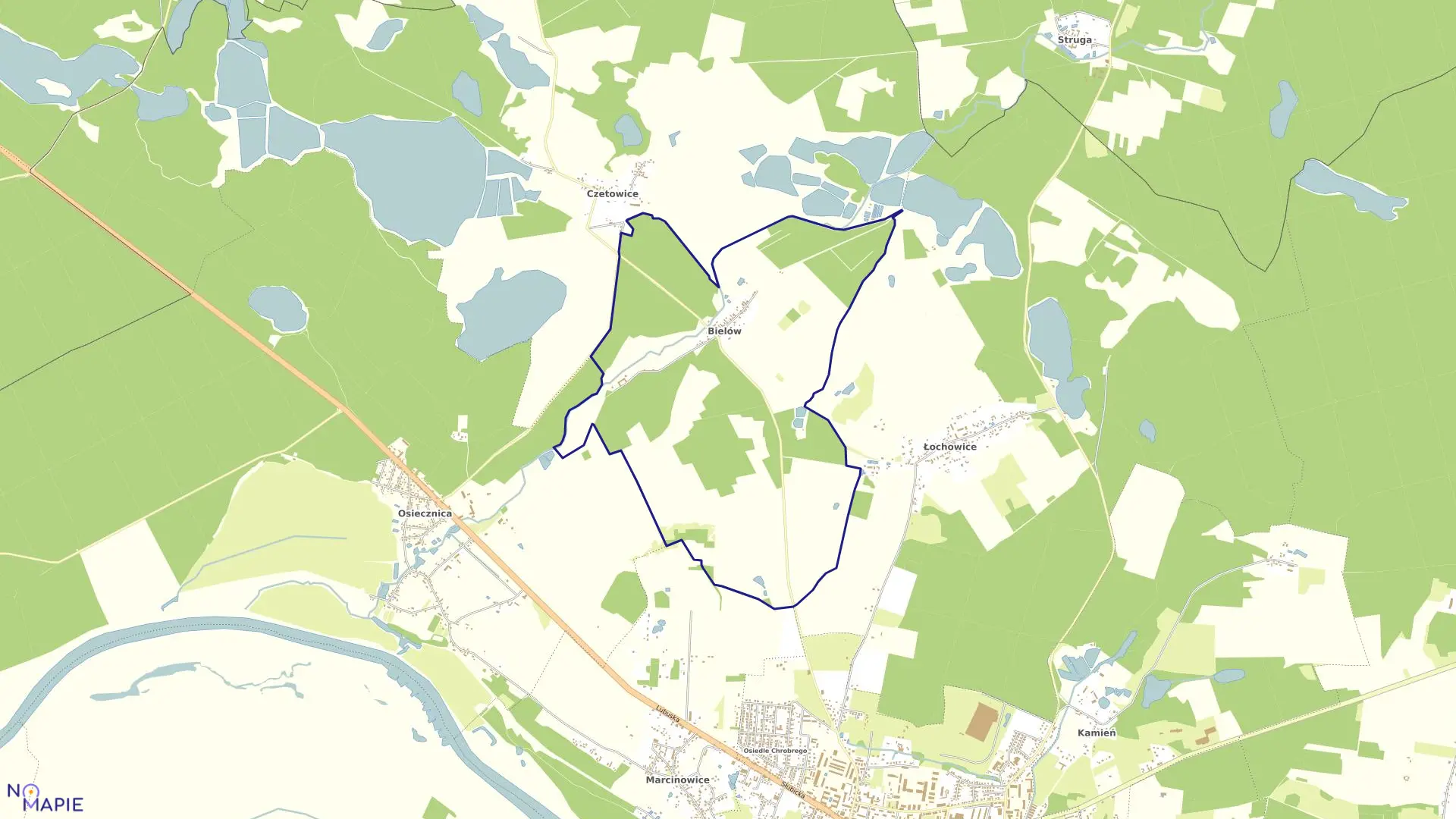 Mapa obrębu Bielów w gminie Krosno Odrzańskie