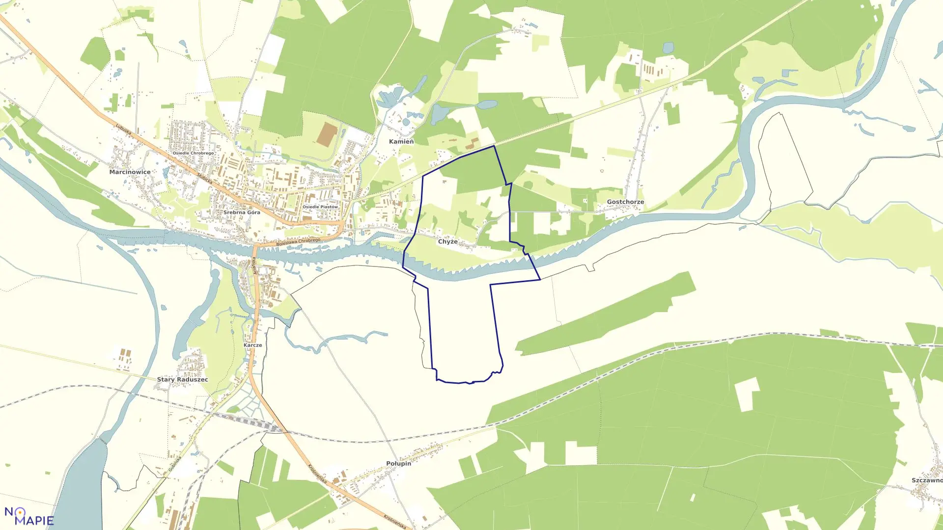 Mapa obrębu Chyże w gminie Krosno Odrzańskie