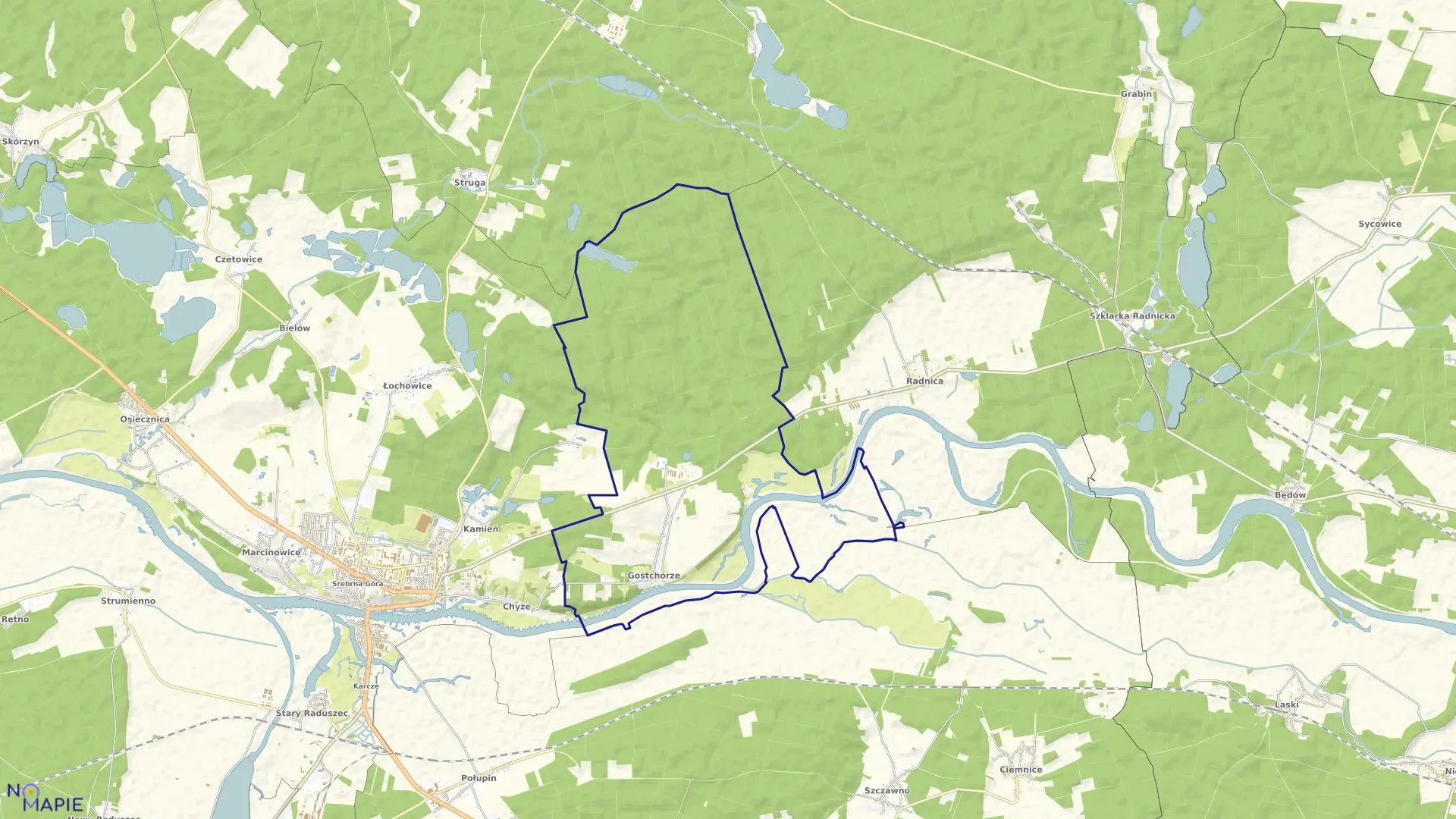 Mapa obrębu Gostchorze w gminie Krosno Odrzańskie