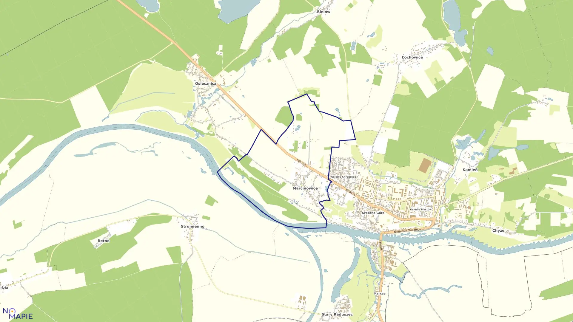 Mapa obrębu Marcinowice w gminie Krosno Odrzańskie