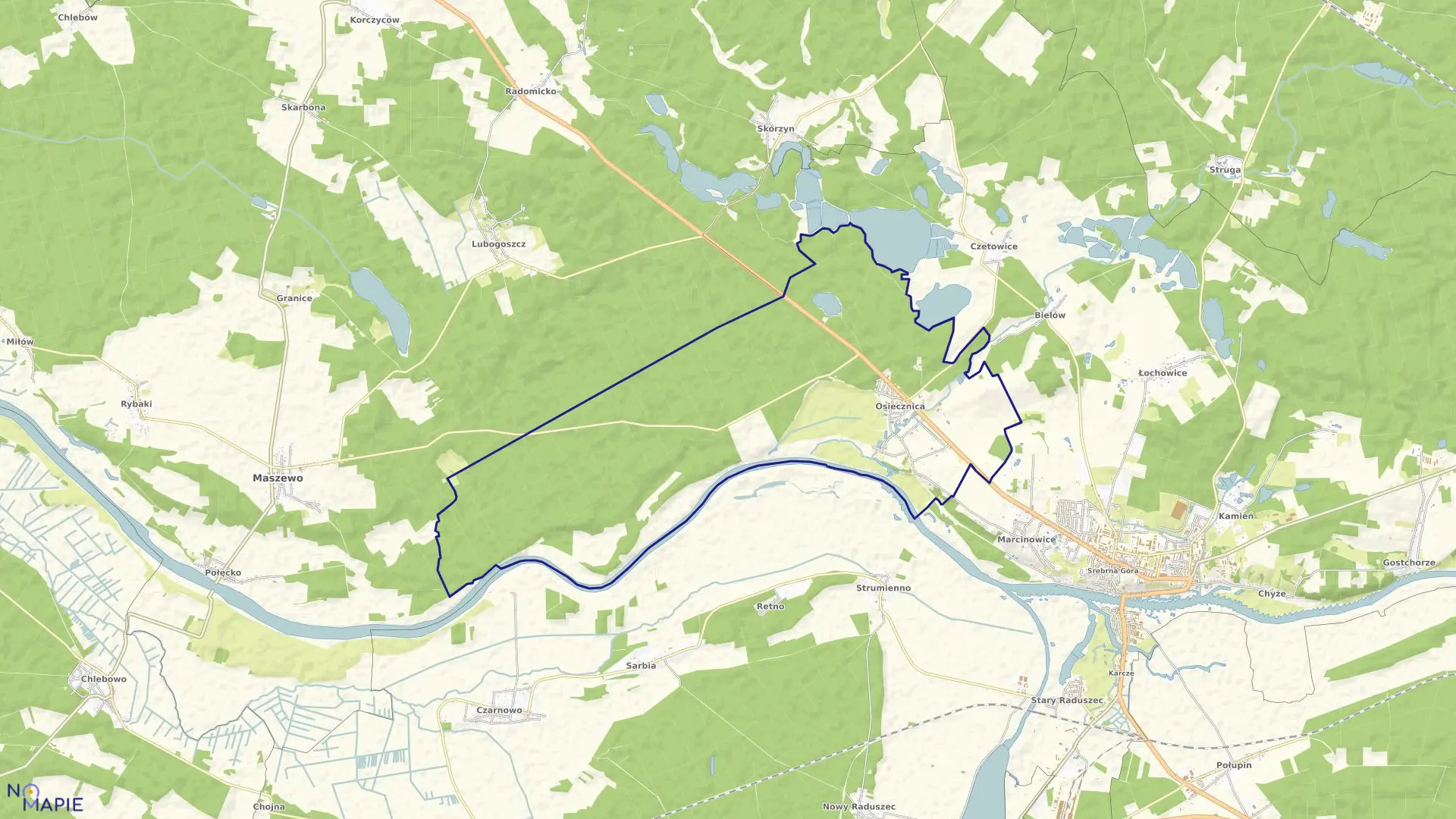 Mapa obrębu Osiecznica w gminie Krosno Odrzańskie