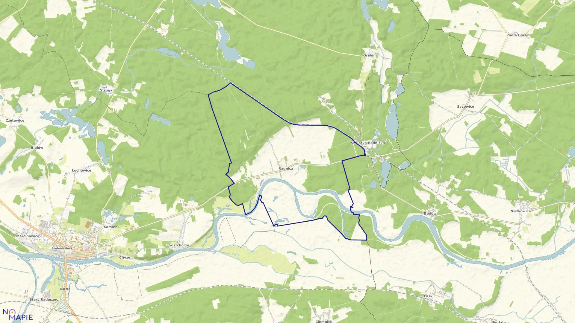 Mapa obrębu Radnica w gminie Krosno Odrzańskie