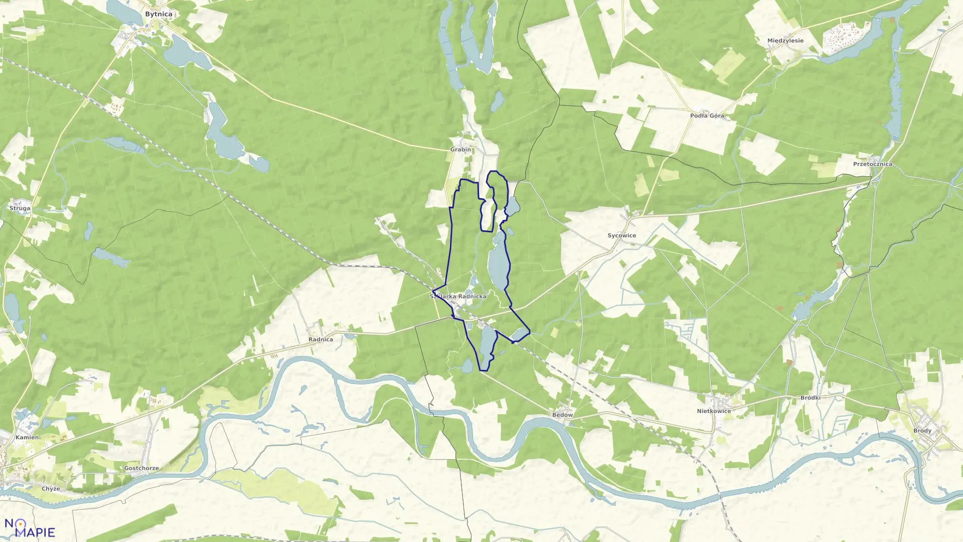 Mapa obrębu Radnica-Szklarka w gminie Krosno Odrzańskie