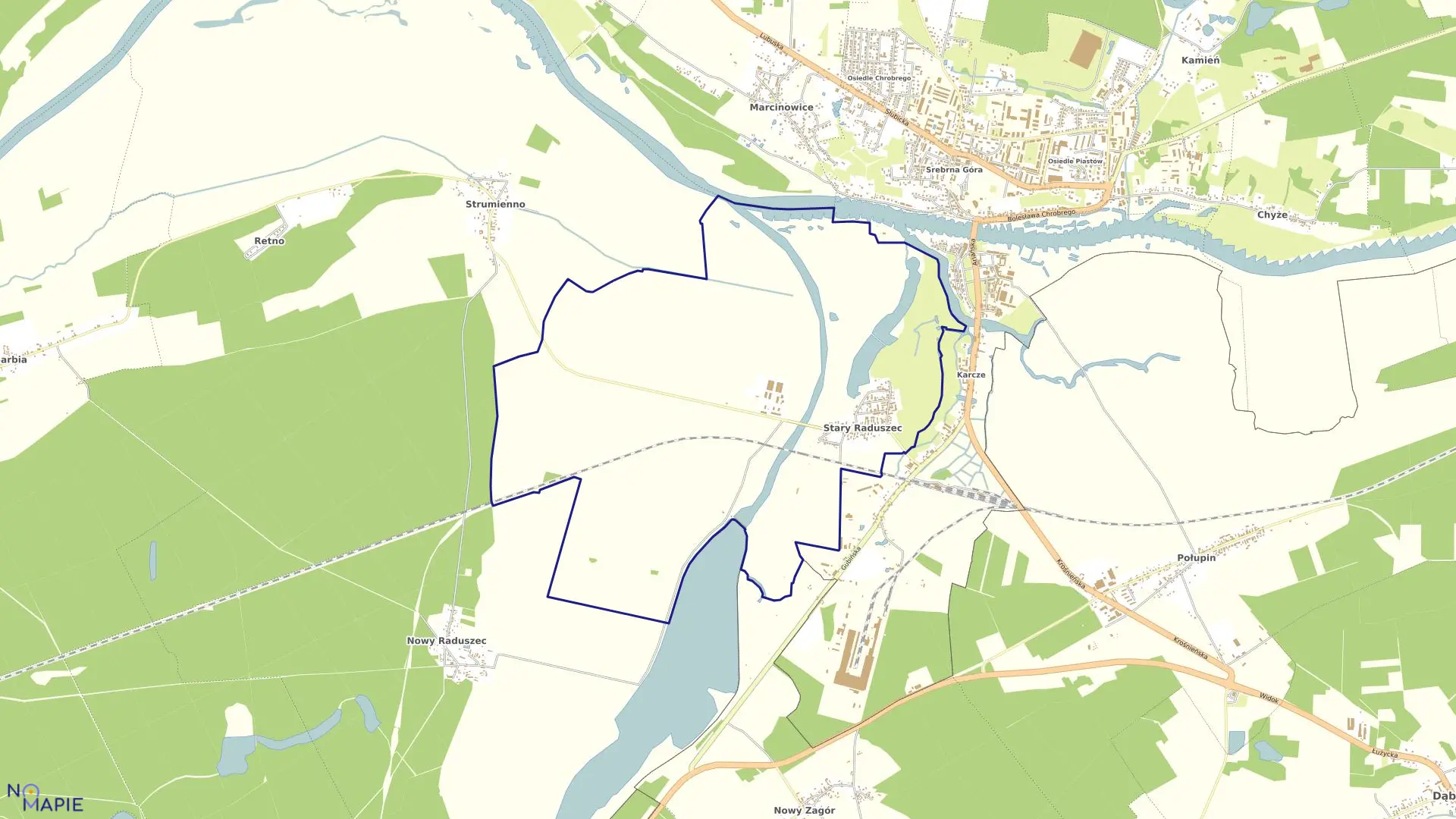 Mapa obrębu Stary Raduszec w gminie Krosno Odrzańskie