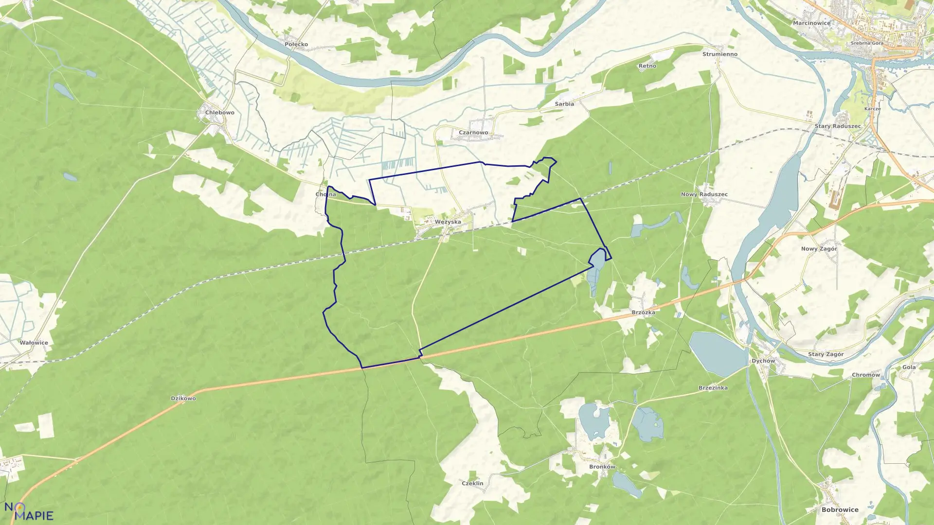 Mapa obrębu Wężyska w gminie Krosno Odrzańskie